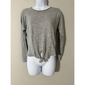 MoVint New York Gray Ribbed Knit Tie‎ Front Long Sleeve Top Size M